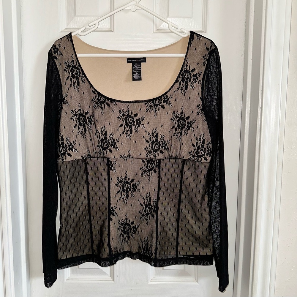 Vintage Sheer Mesh Lace Babydoll Top Y2K Romantic Fairy Grunge Whimsigoth Sz XL